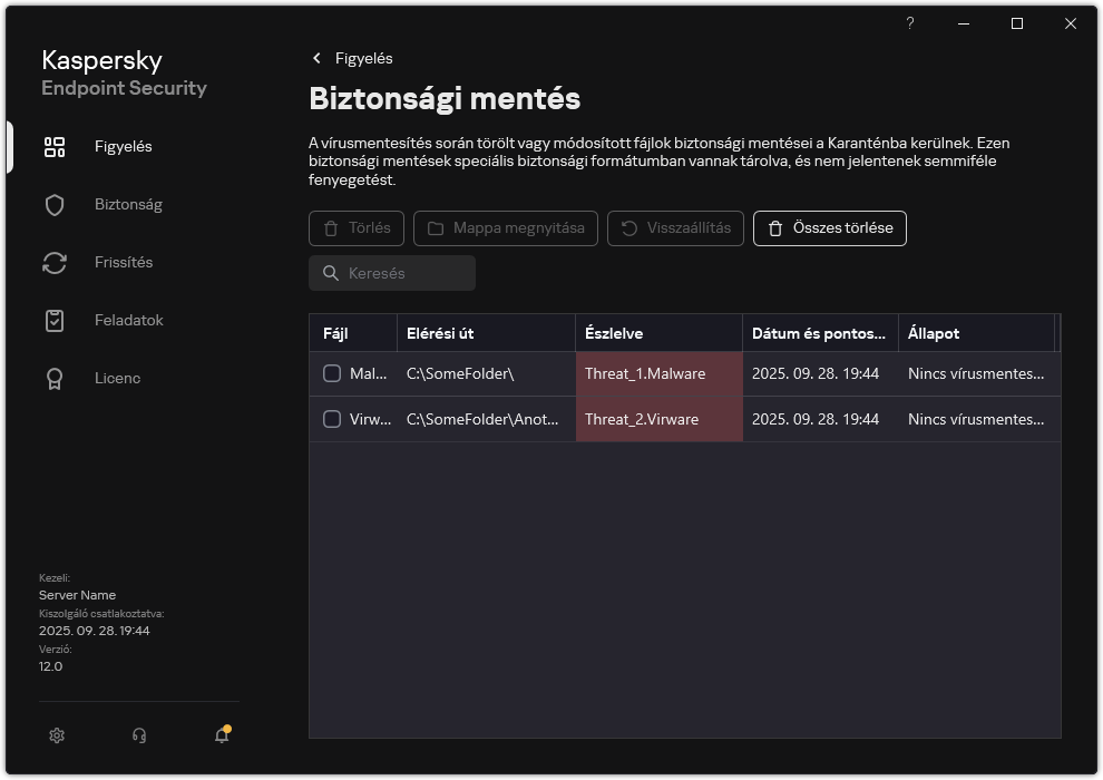 Biztonsági mentés ablak.