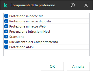 Una finestra con l'elenco dei componenti dell'applicazione. L'esclusione si applica solo al funzionamento di componenti selezionati.