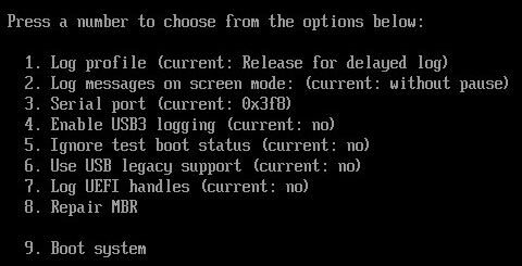 Menu del gestore di avvio.