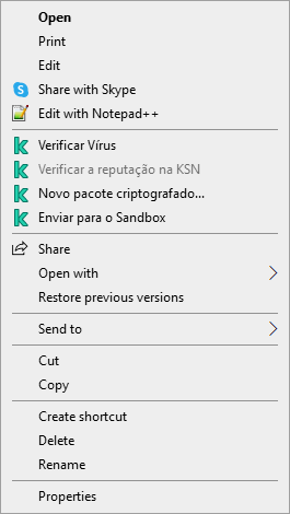 Menu de contexto do arquivo.