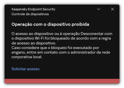Notificação de conexão Wi-Fi bloqueada. O usuário pode criar uma solicitação para conectar à rede Wi-Fi.