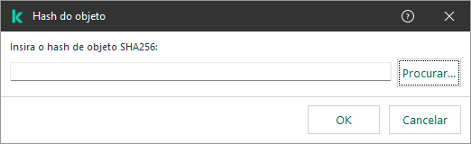 Uma janela com um campo para inserir a soma de hash do objeto. O usuário pode selecionar um objeto usando o gerenciador de arquivos.