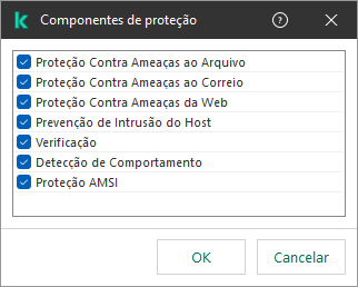 Uma janela com a lista de componentes do aplicativo. A exclusão é aplicável apenas à operação dos componentes selecionados.