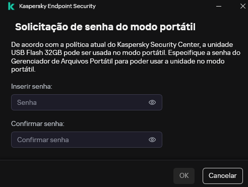 A janela contém campos para inserir e confirmar a senha.