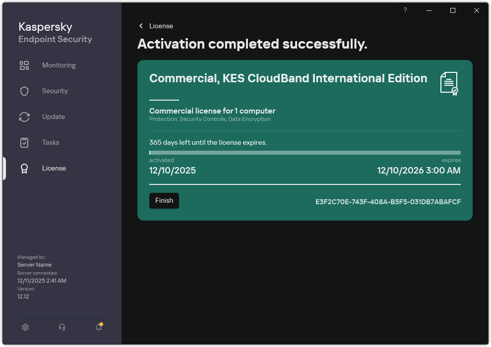 The window contains information about the license: expiration date, available functions and other information.