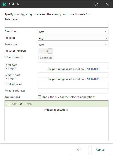 EDR telemetry exclusion rule window. The user can specify the rule triggering criteria.