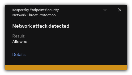 Pop-up window with information about a detected network attack.