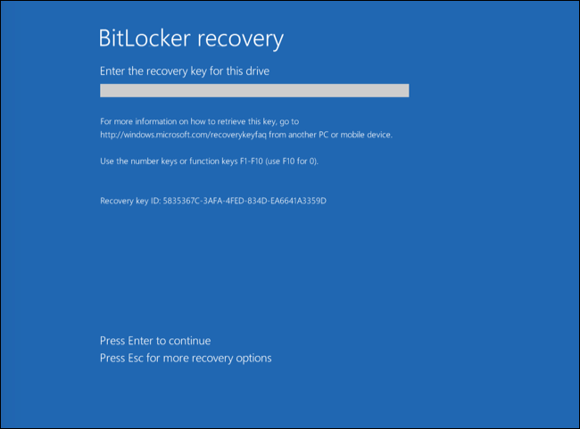 Window for restoring access to the encrypted hard drive. The user can enter the key ID.