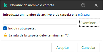 Una ventana con un campo para introducir la ruta a un archivo o carpeta. El usuario puede seleccionar un archivo usando el administrador de archivos.