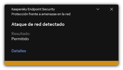 Ventana emergente con información sobre un ataque a la red detectado.