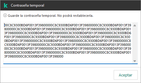 Una ventana con una contraseña temporal.