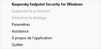 Menu avec options de contrôle de l'application.