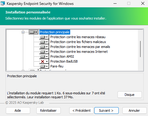 La fenêtre de l'installateur avec une liste de modules qu'un utilisateur peut sélectionner.