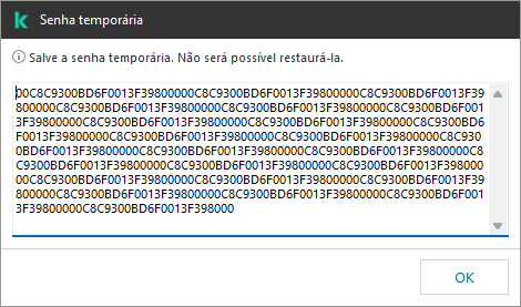 Uma janela com uma senha temporária.