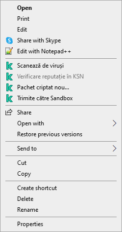 Meniu contextual fișier.