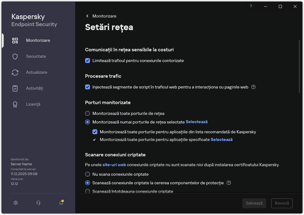 Fereastra Setări de rețea pentru aplicație.