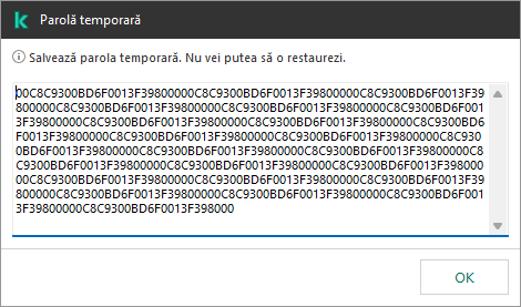 O fereastră cu o parolă temporară.