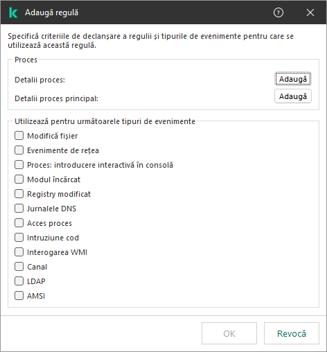 Fereastra de excludere a telemetriei EDR.
