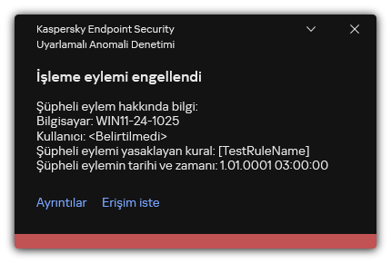 Bir kuralın tetiklenmesi hakkında bildirim. Kullanıcı, bir işlem eylemine izin vermek için bir istek oluşturabilir.