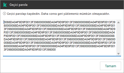 Geçici parola içeren bir pencere.