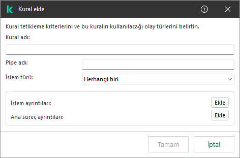 EDR telemetri istisna kuralı penceresi. Kullanıcı kural tetikleme kriterlerini belirleyebilir.
