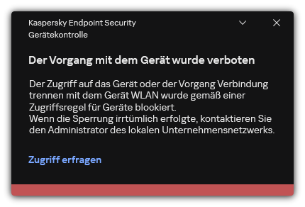 Benachrichtigung über eine blockierte WLAN-Verbindung. Der Benutzer kann eine Anfrage zum Herstellen einer Verbindung mit dem WLAN-Netzwerk erstellen.