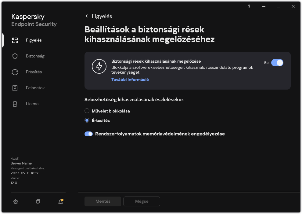 A Biztonsági rések kihasználásának megelőzése funkció ablaka