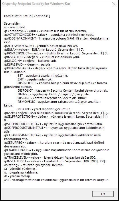 Uygulamayı CMD aracılığıyla yüklemek için komut seçeneklerini açıklayan araç ipucu penceresi.