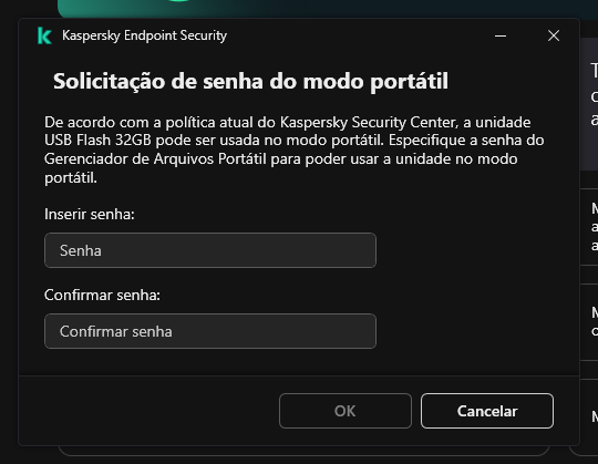 A janela contém campos para inserir e confirmar a senha.