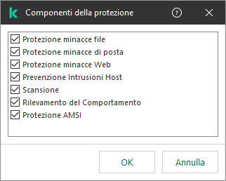 Una finestra con l'elenco dei componenti dell'applicazione. L'esclusione si applica solo al funzionamento di componenti selezionati.