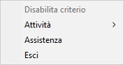 Menu con voci di controllo dell'applicazione in un'interfaccia semplificata.