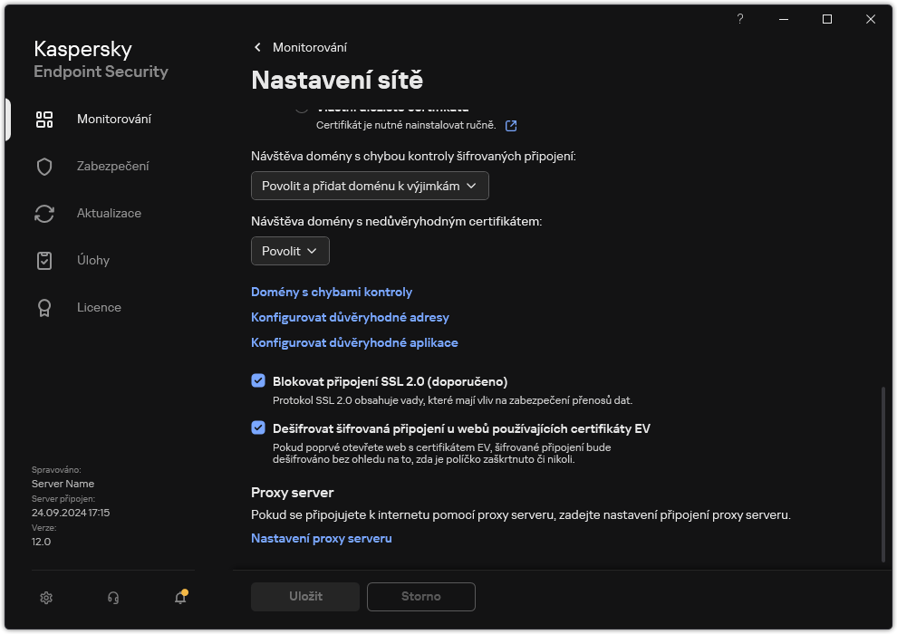 Okno Nastavení pravidla sítě aplikace.