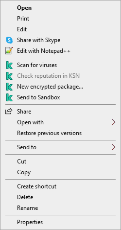 File context menu.