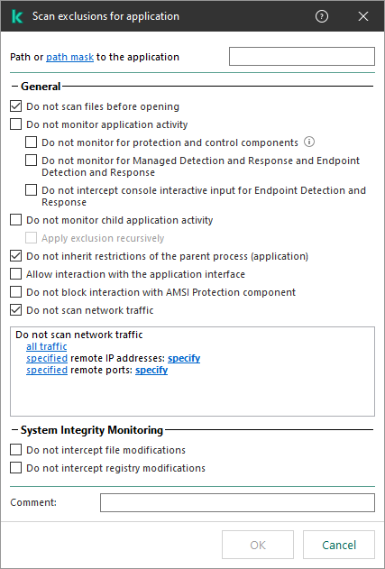 A window with a field for entering the path to a file or folder. Masks can be used.