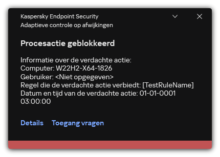 Melding over een regelactivering. De gebruiker kan een aanvraag maken om een procesactie toe te staan.