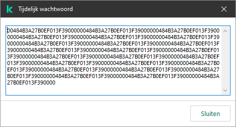 Een venster met een tijdelijk wachtwoord.