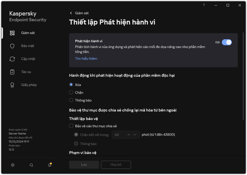 Cửa sổ thiết lập Phát hiện hành vi.