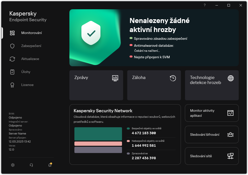 Hlavní okno součásti Light Agent.