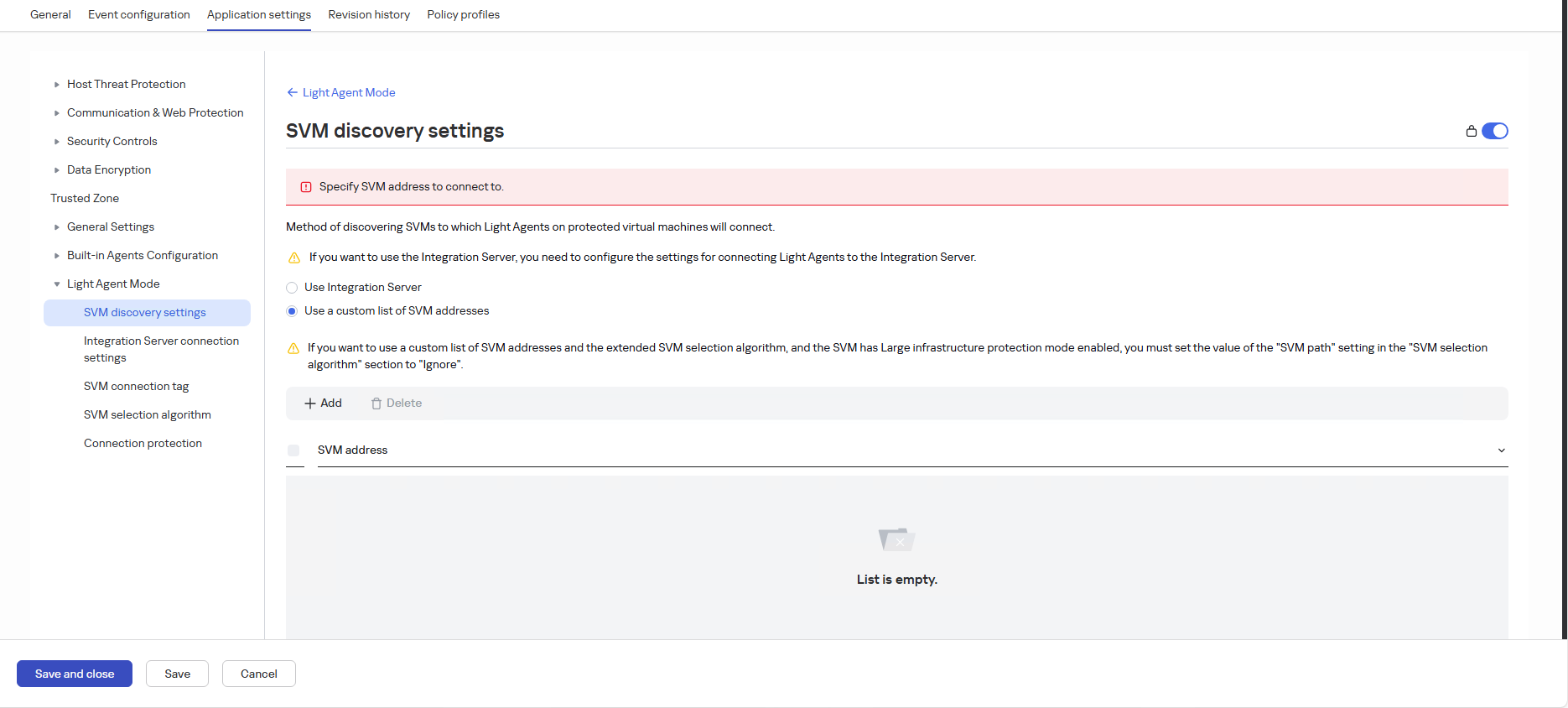 Beleid voor SVM-detectie-instellingen.