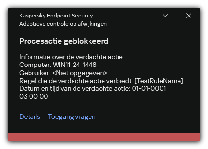 Melding over een regelactivering. De gebruiker kan een aanvraag maken om een procesactie toe te staan.
