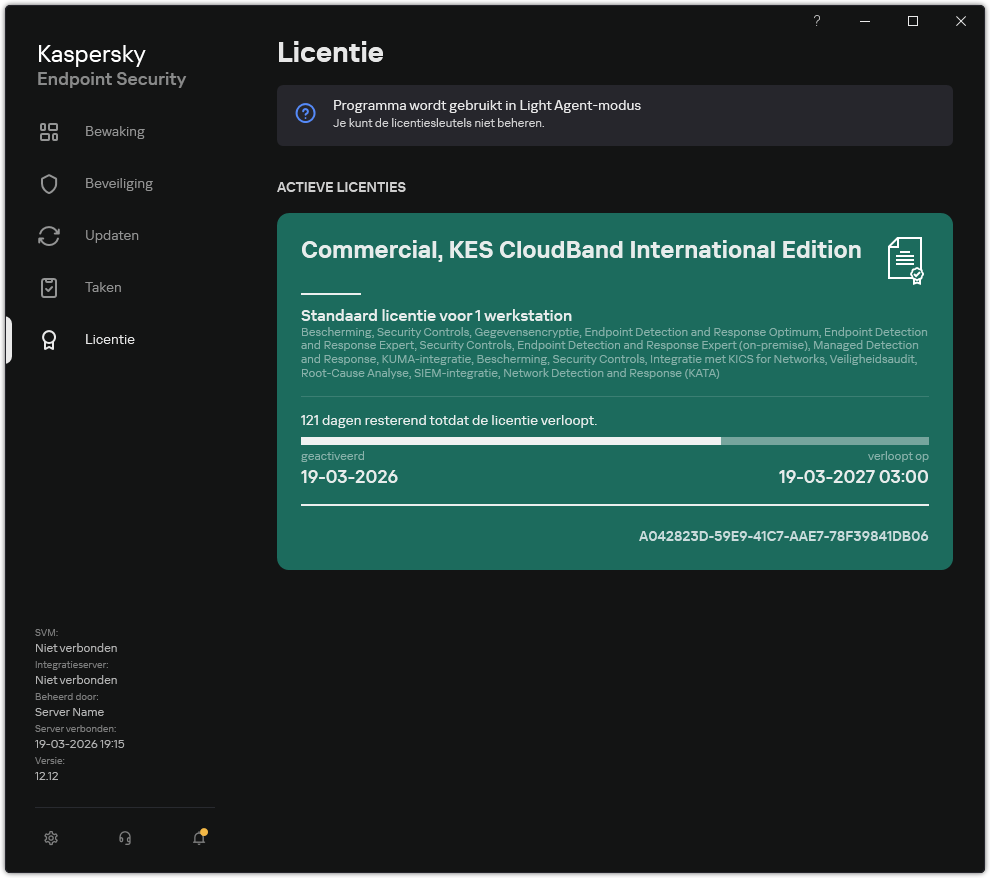 Het venster met licentie-informatie.