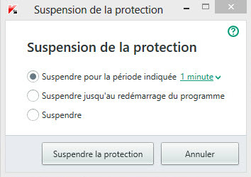 Suspension de la protection