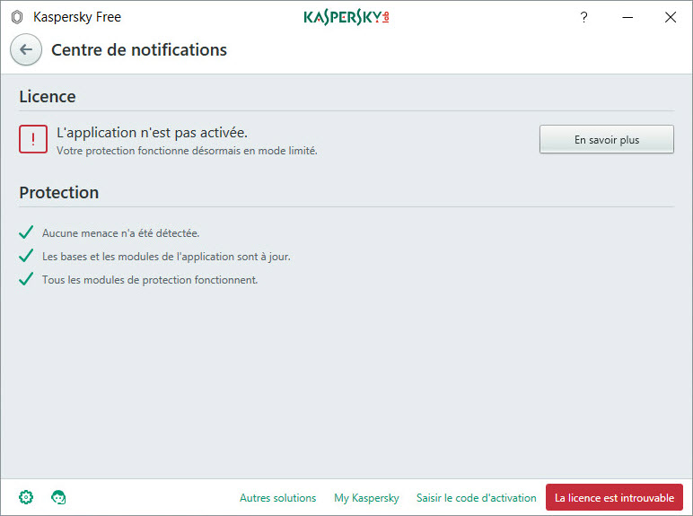 Fenêtre Centre de notifications