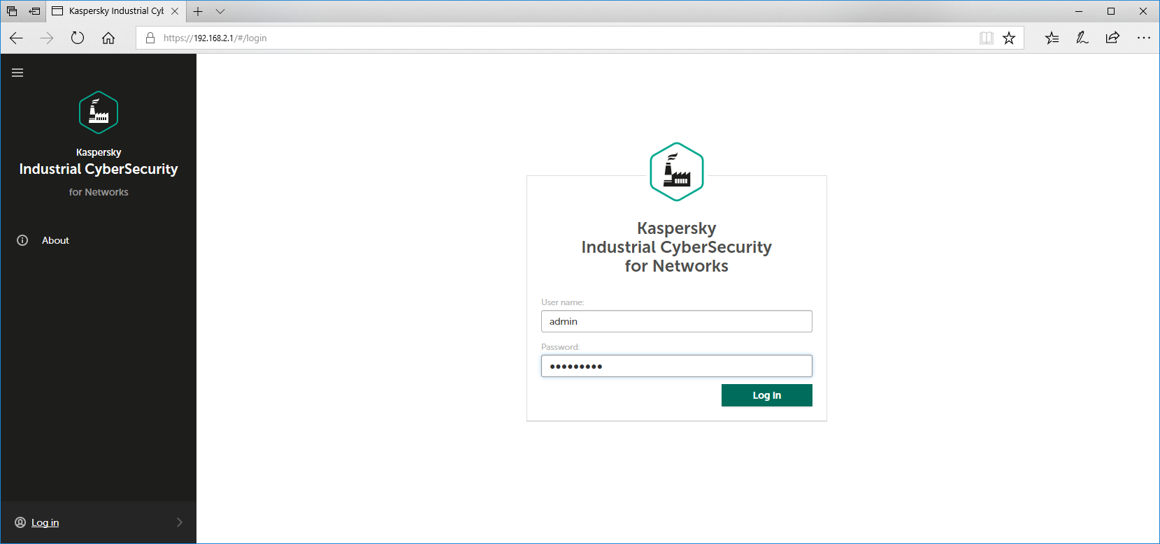 Page for entering account credentials in a web browser window
