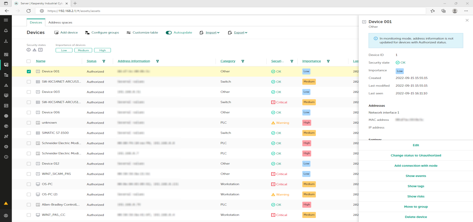 Assets section