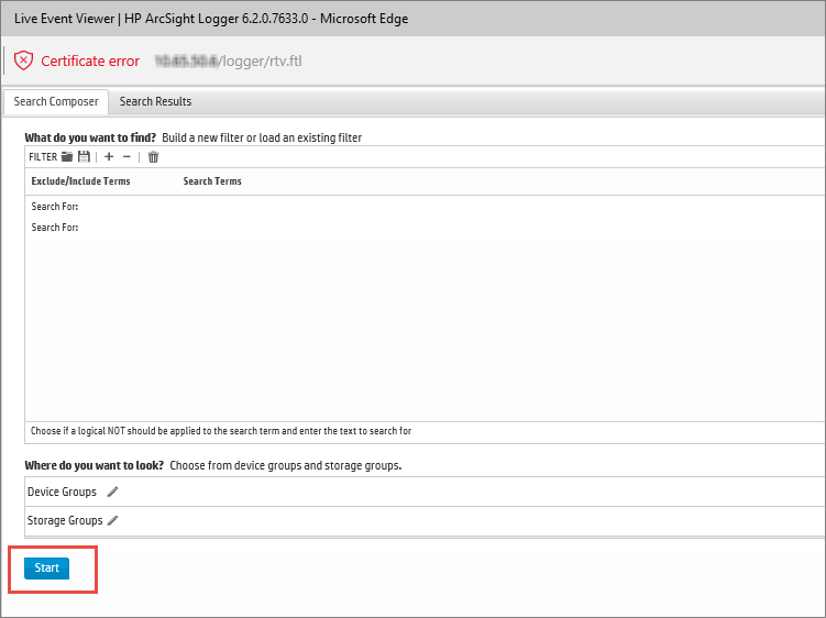 Запуск Live Event Viewer в системе ArcSight