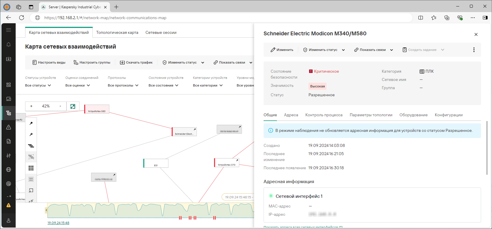 Пример отображаемых элементов и данных в разделе веб-интерфейса.