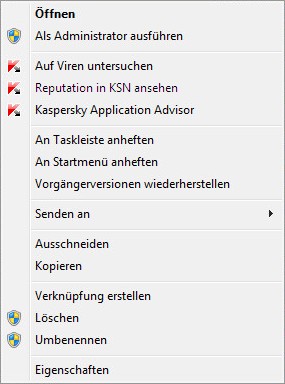 Kontextmenü für ein Objekt in Microsoft Windows