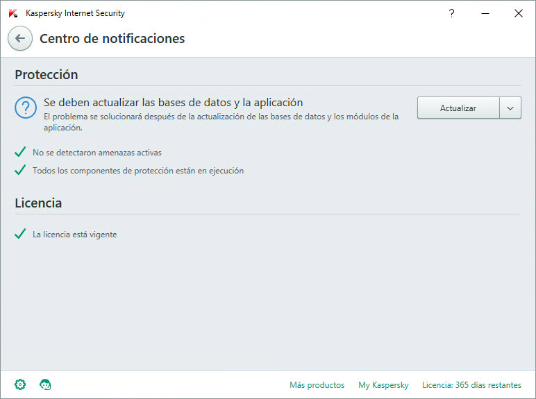 Ventana Centro de notificaciones