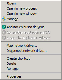 Menú contextual de un objeto en Microsoft Windows